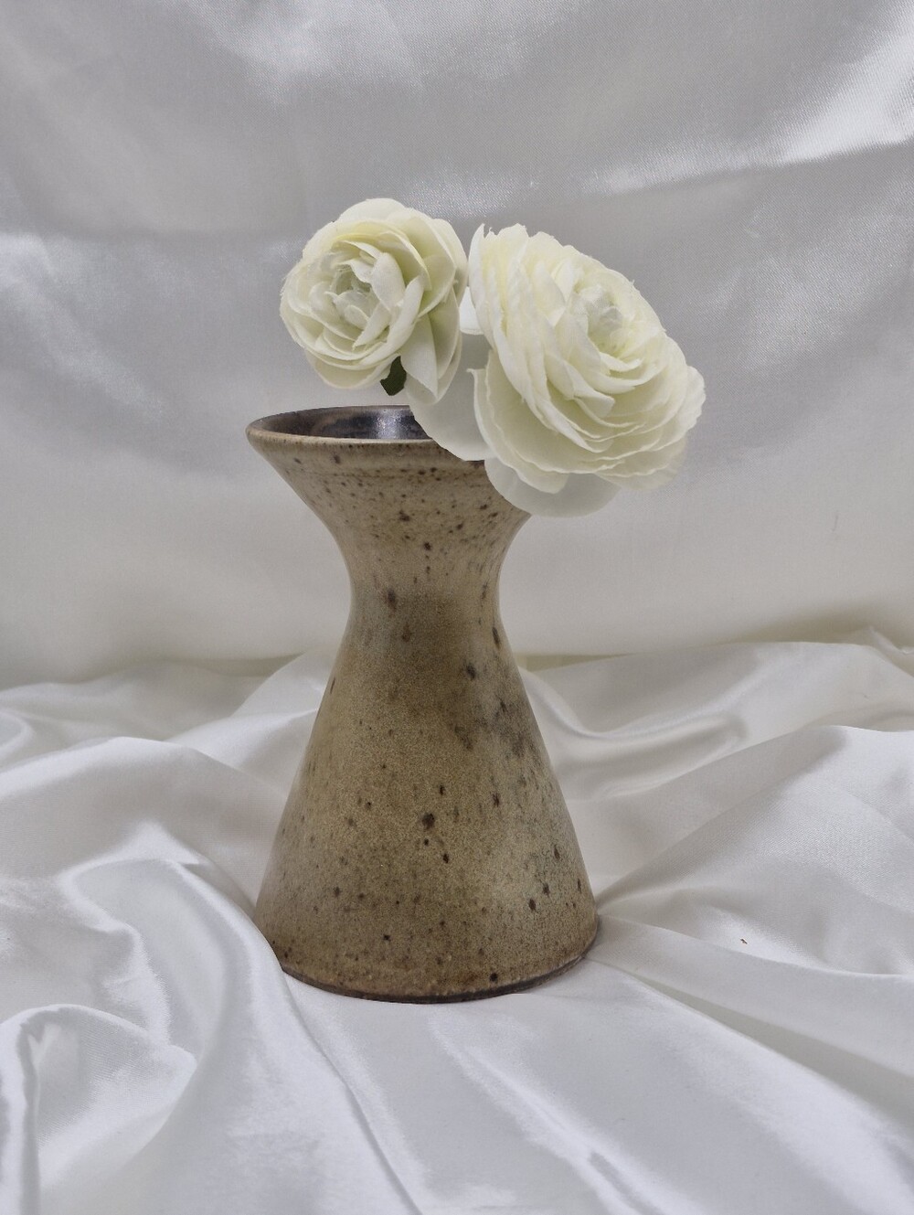 Neutral Speckled Ceramic Hourglass 5" Vase Great For Styling that Empty Shelf!